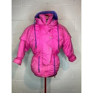 London fog coat girls puffer ski hot pink 1980s hood